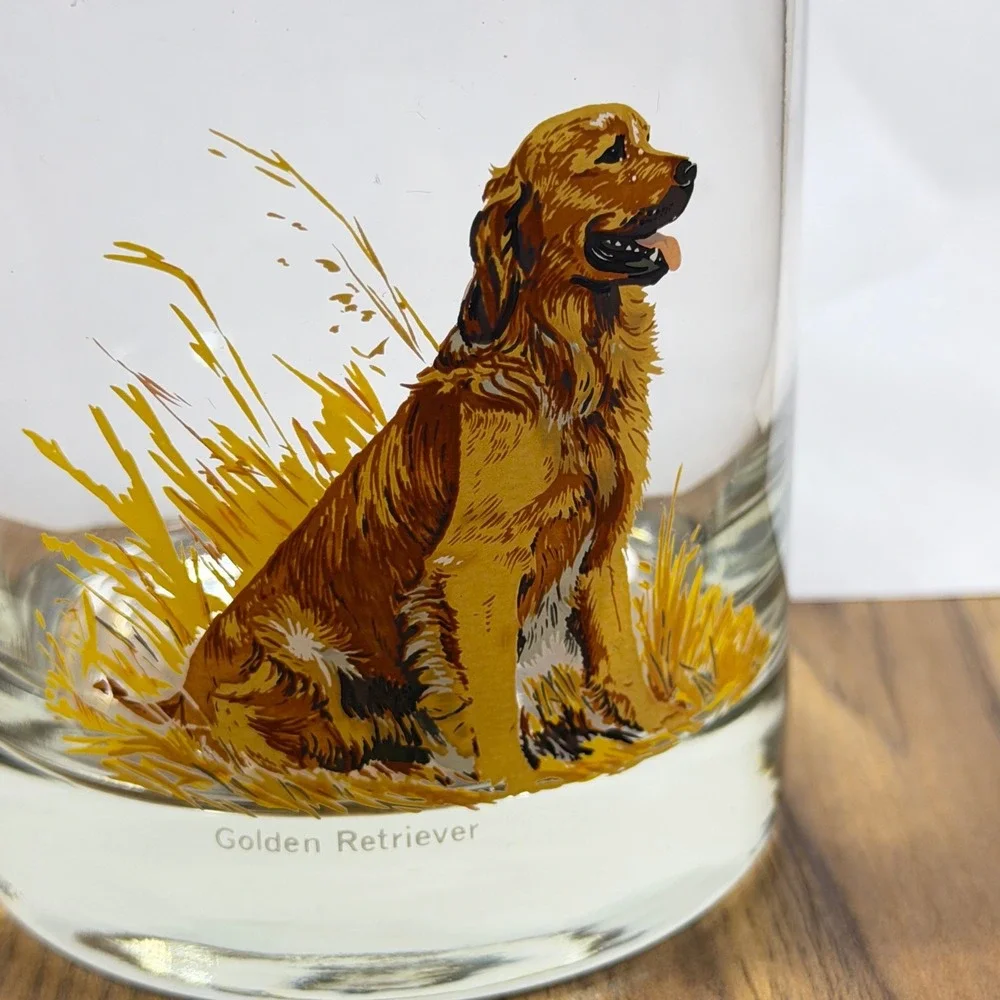 Golden Retriever Whiskey Glass Gold Rim Lowball Rocks Glass Dog Lover Barware - Picture 2 of 8